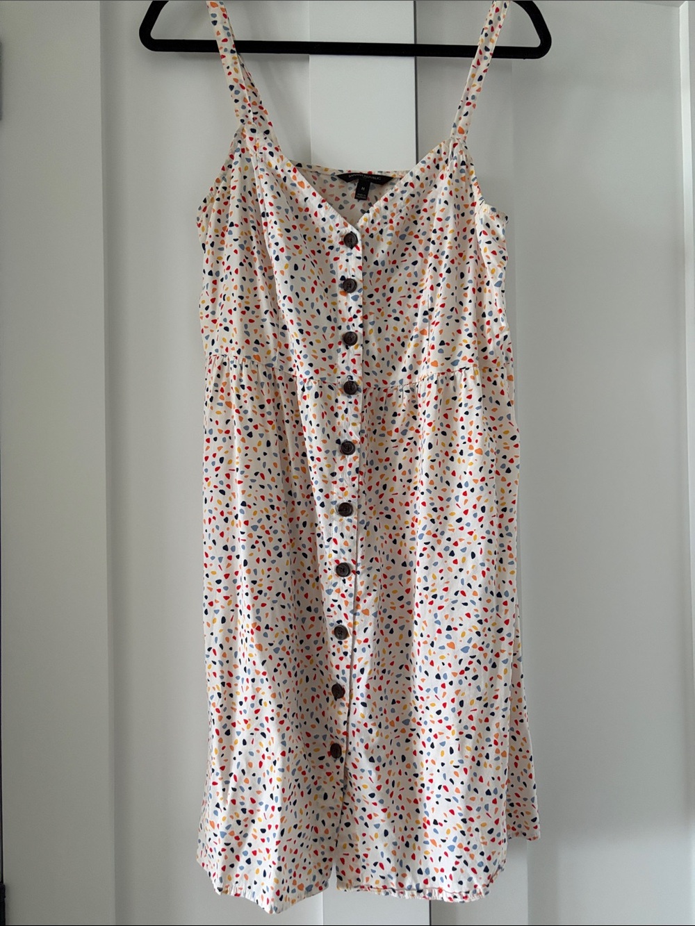 Banana Republic Button-Front Summer Dress - White with Multicolor Confetti (M)